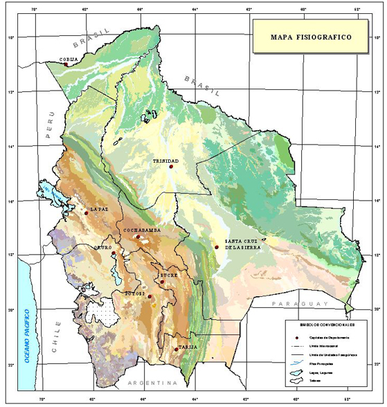 Mapa fisiográfico de Bolivia